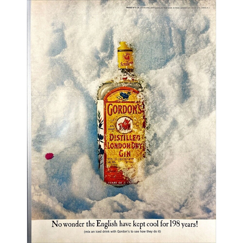 Gordons Gin "No wonder the English have kept Cool for 198 Yrs" Vtg Print Ad 1967